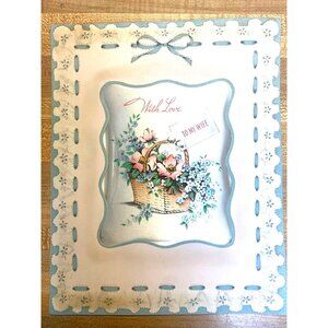 Vintage Greeting Card To My Wife Romantic Sentiment With Floral Basket Design In